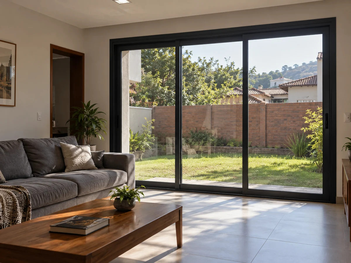 Inspiração de sala integrada ao jardim por portas de vidro e esquadrias de alumínio